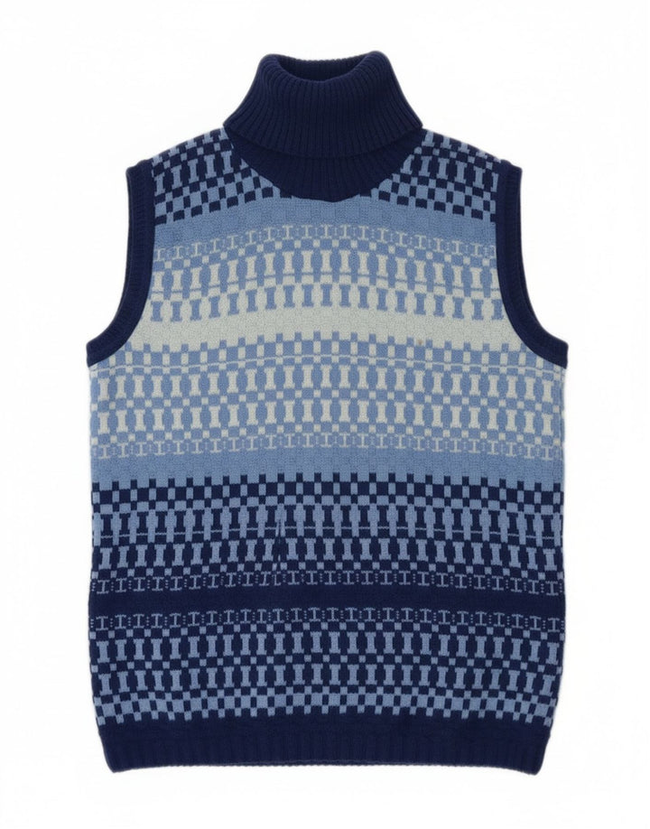 Redok Regata Feminina Crop Roll Neck Colete Reino Unido 12 Médio Azul Geométrico