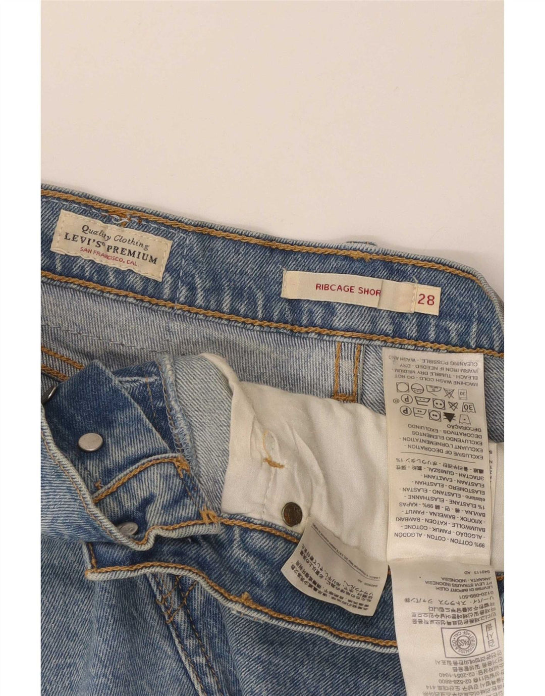 Shorts jeans feminino Levi's Ribcage médio W28 algodão azul