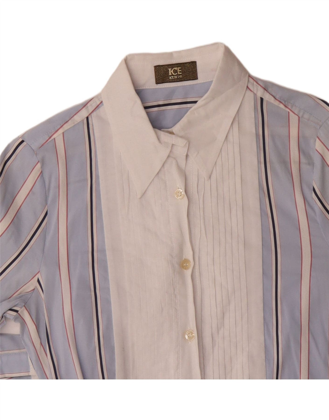 Camisa feminina Iceberg UK 10 algodão listrado azul pequeno