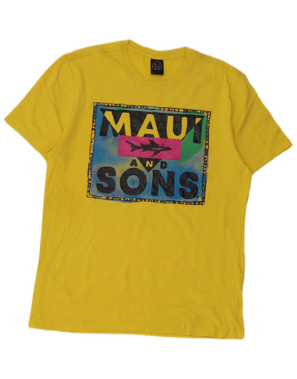 Camiseta gráfica masculina Maui and Sons, top pequeno de algodão amarelo