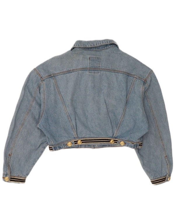 Jaqueta jeans feminina vintage com corte gráfico Reino Unido 14 algodão azul médio