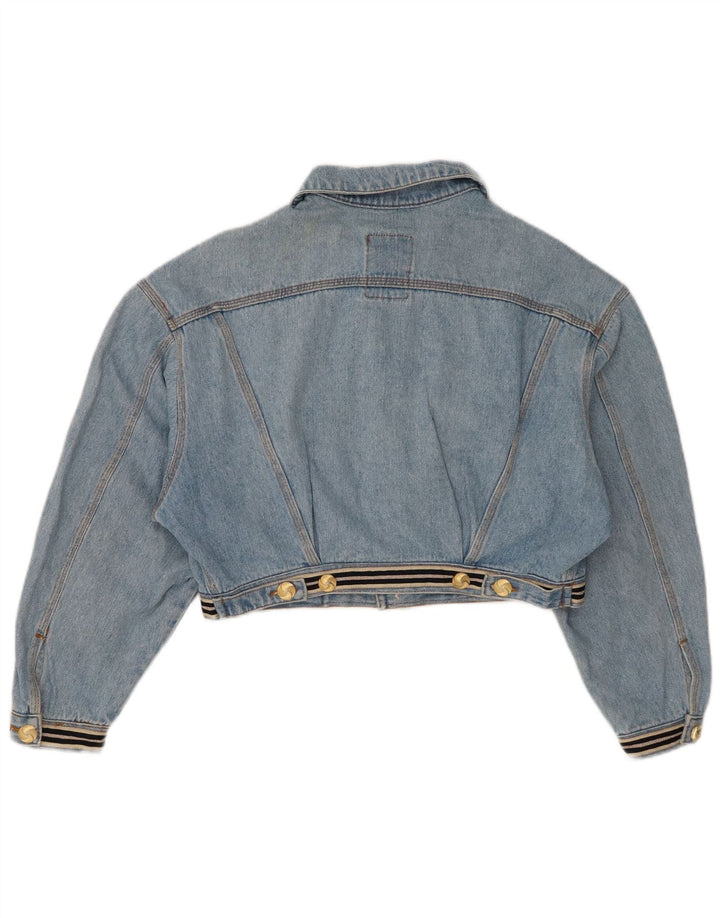 Jaqueta jeans feminina vintage com corte gráfico Reino Unido 14 algodão azul médio