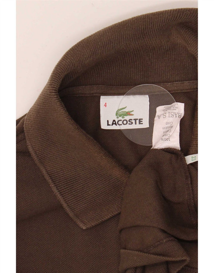 Camisa polo masculina de manga comprida Lacoste tamanho 4 médio algodão marrom