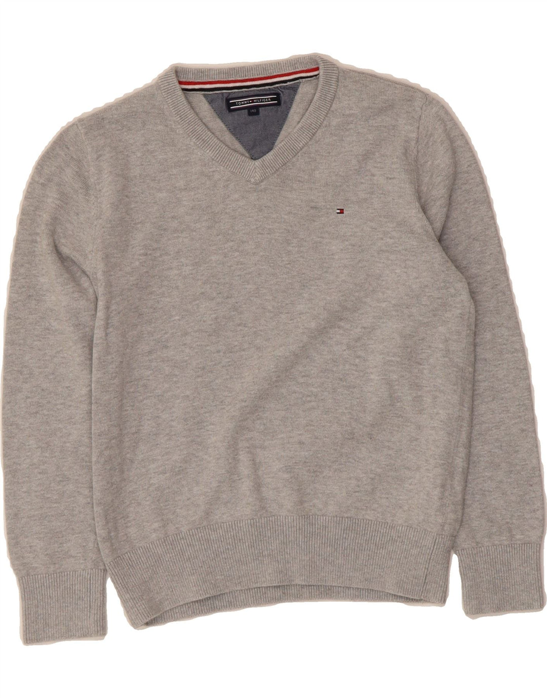 TOMMY HILFIGER Boys V-Neck Jumper Sweater 9-10 Years  Grey Cotton Vintage Tommy Hilfiger and Second-Hand Tommy Hilfiger from Messina Hembry 