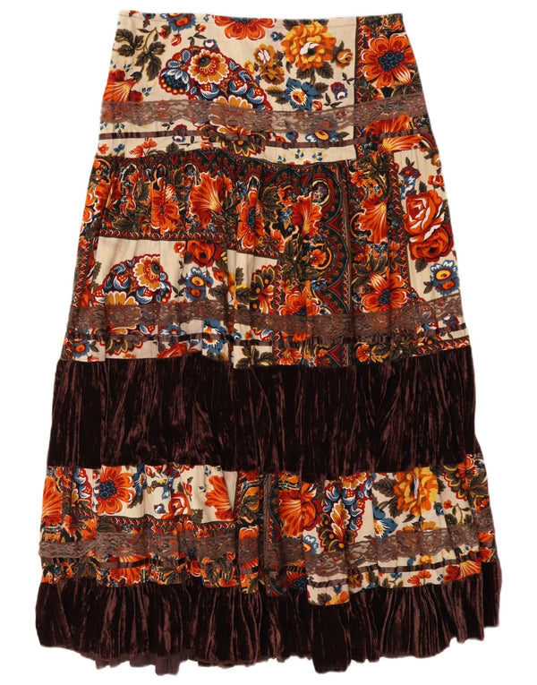 Saia feminina vintage em camadas W32 grande floral multicolorido
