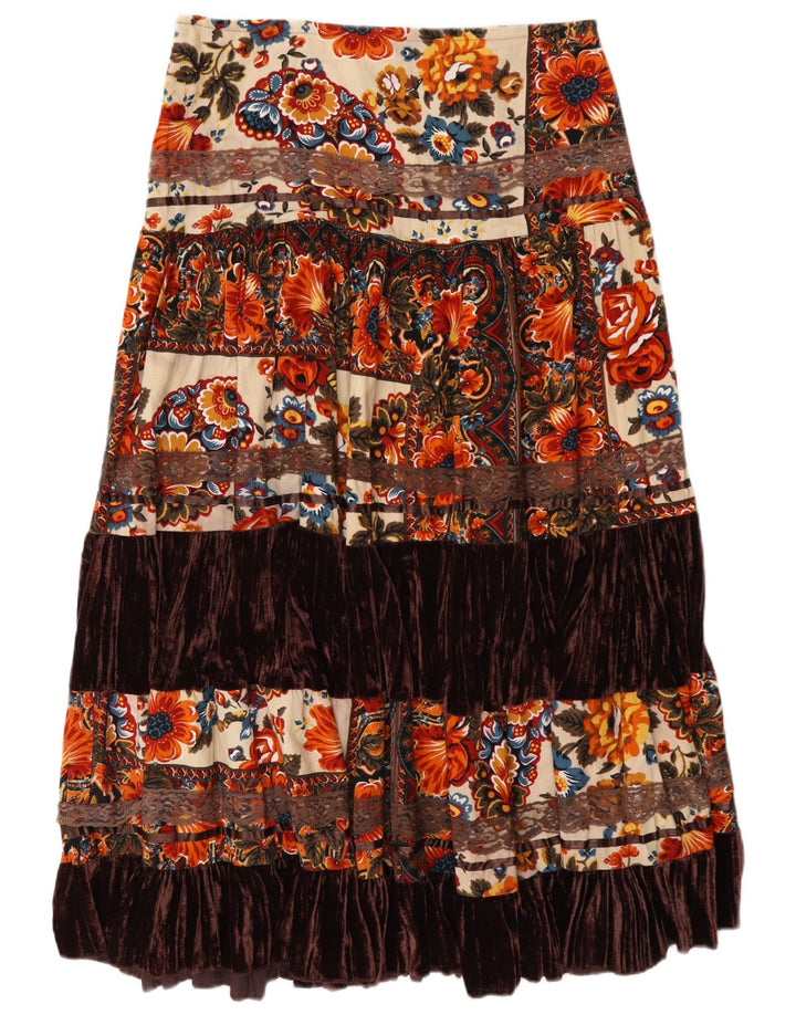 Saia feminina vintage em camadas W32 grande floral multicolorido