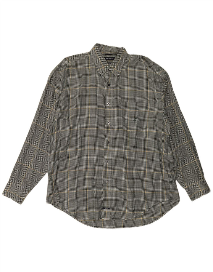 Camisa masculina de flanela Nautica XL cinza xadrez algodão