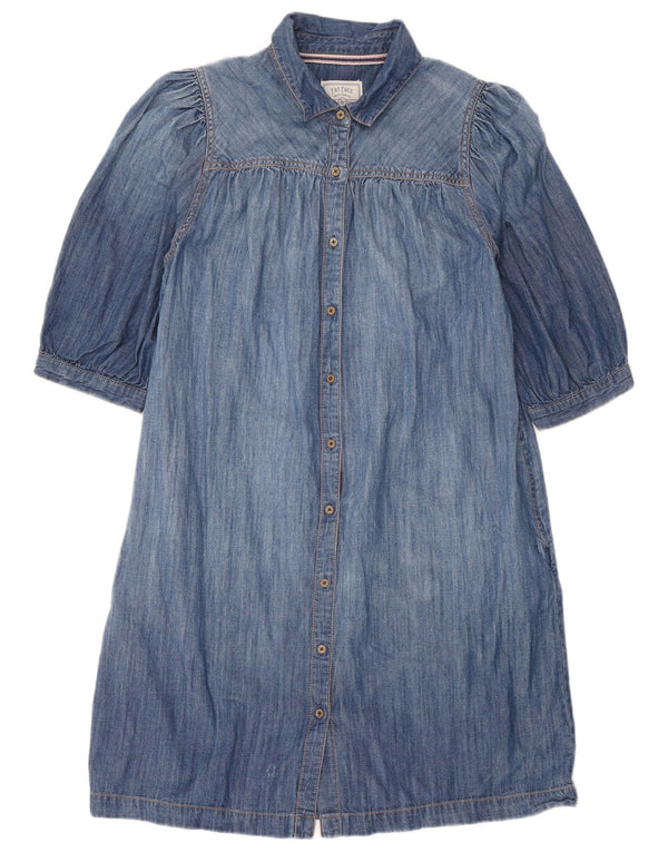 Vestido jeans feminino Fat Face manga 3/4 Reino Unido 12 algodão azul médio