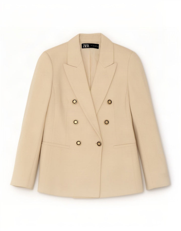Jaqueta blazer feminina Zara com peito duplo Reino Unido 10 pequeno poliéster branco