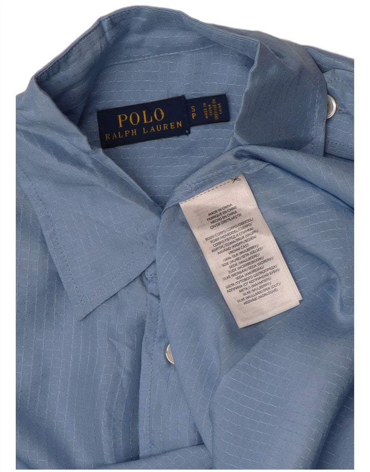 Camisa militar masculina Polo Ralph Lauren pequena seda xadrez azul