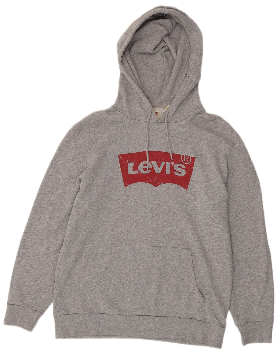 Suéter com capuz gráfico masculino Levi's algodão manchado cinza médio