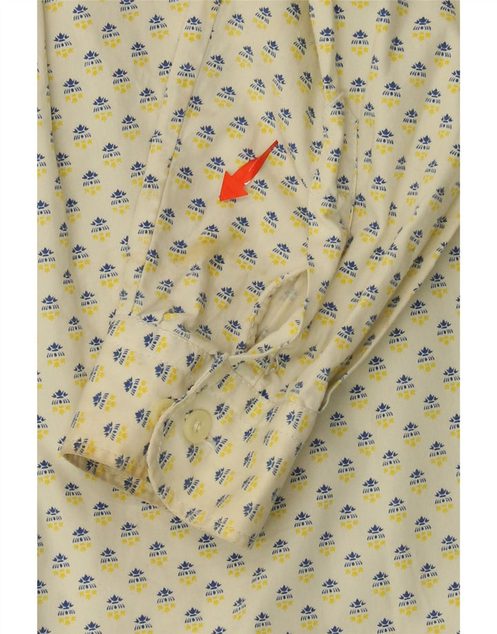 UNIFORM Camisa feminina solta com padrão abstrato Reino Unido 14 algodão amarelo médio