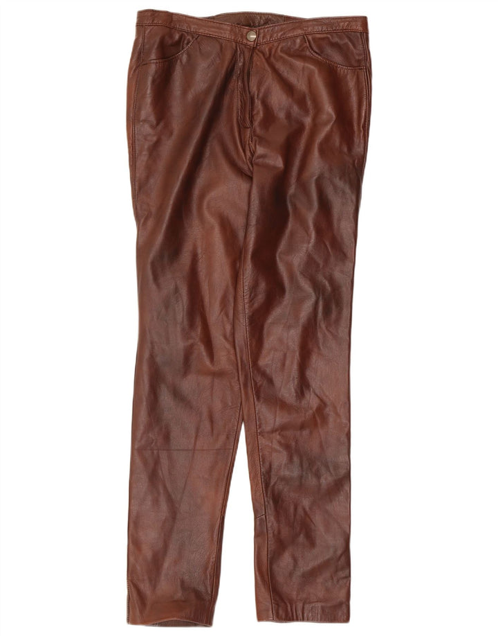 Calças de couro slim femininas vintage W32 L31 marrom