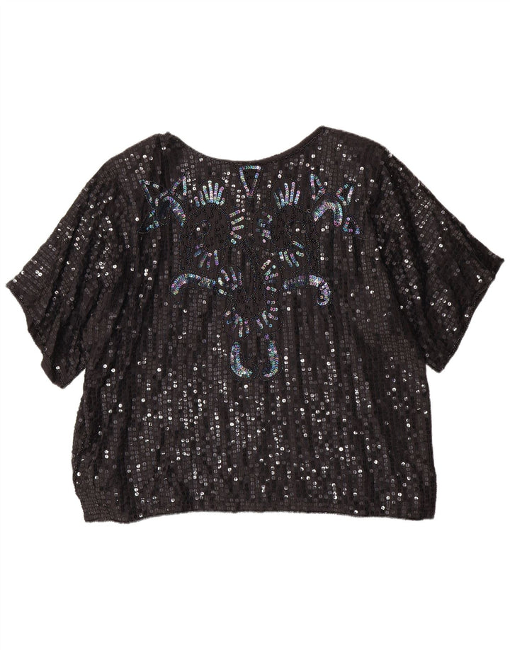 Blusa feminina VINTAGE oversized IT 50 XL preta viscose