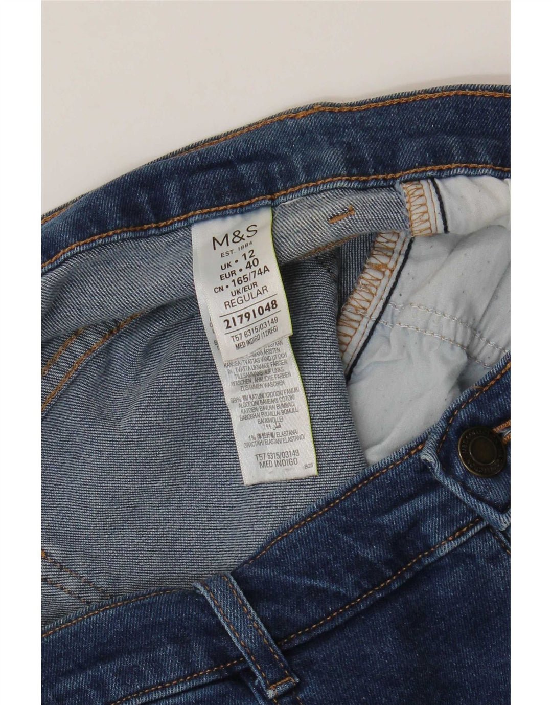 Jeans retos femininos Marks & Spencer Reino Unido 12 médio W32 L30 algodão azul