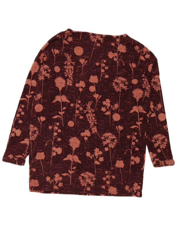 Top feminino Marks & Spencer de manga comprida UK 12 médio Borgonha floral