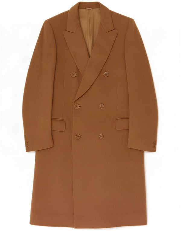 Vintage Mens Double Breasted Coat IT 48 Lã marrom médio