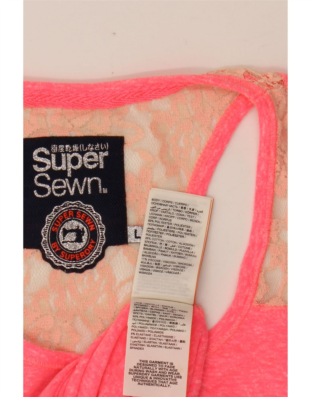 Colete feminino SUPERDRY UK 14 grande poliamida manchada rosa