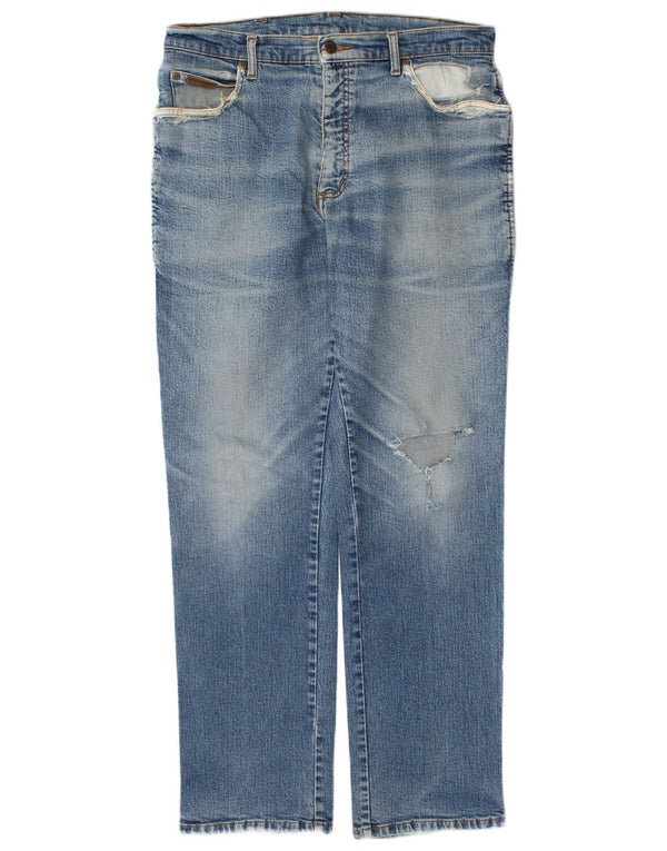 Wrangler Masculino Texas Distressed Straight Jeans W34 L32 Azul Algodão