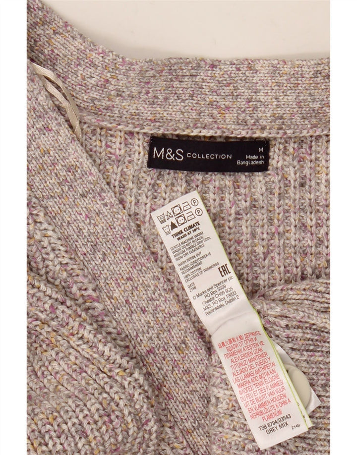 Suéter cardigã feminino MARKS & SPENCER Reino Unido 14 algodão manchado cinza médio