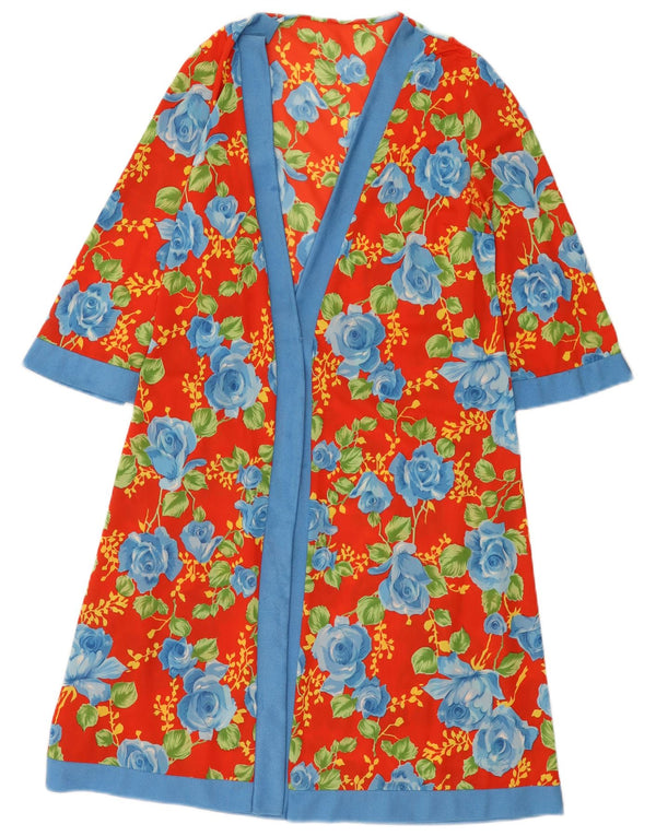 Vestido feminino vintage de 1/2 manga UK 12 floral vermelho médio