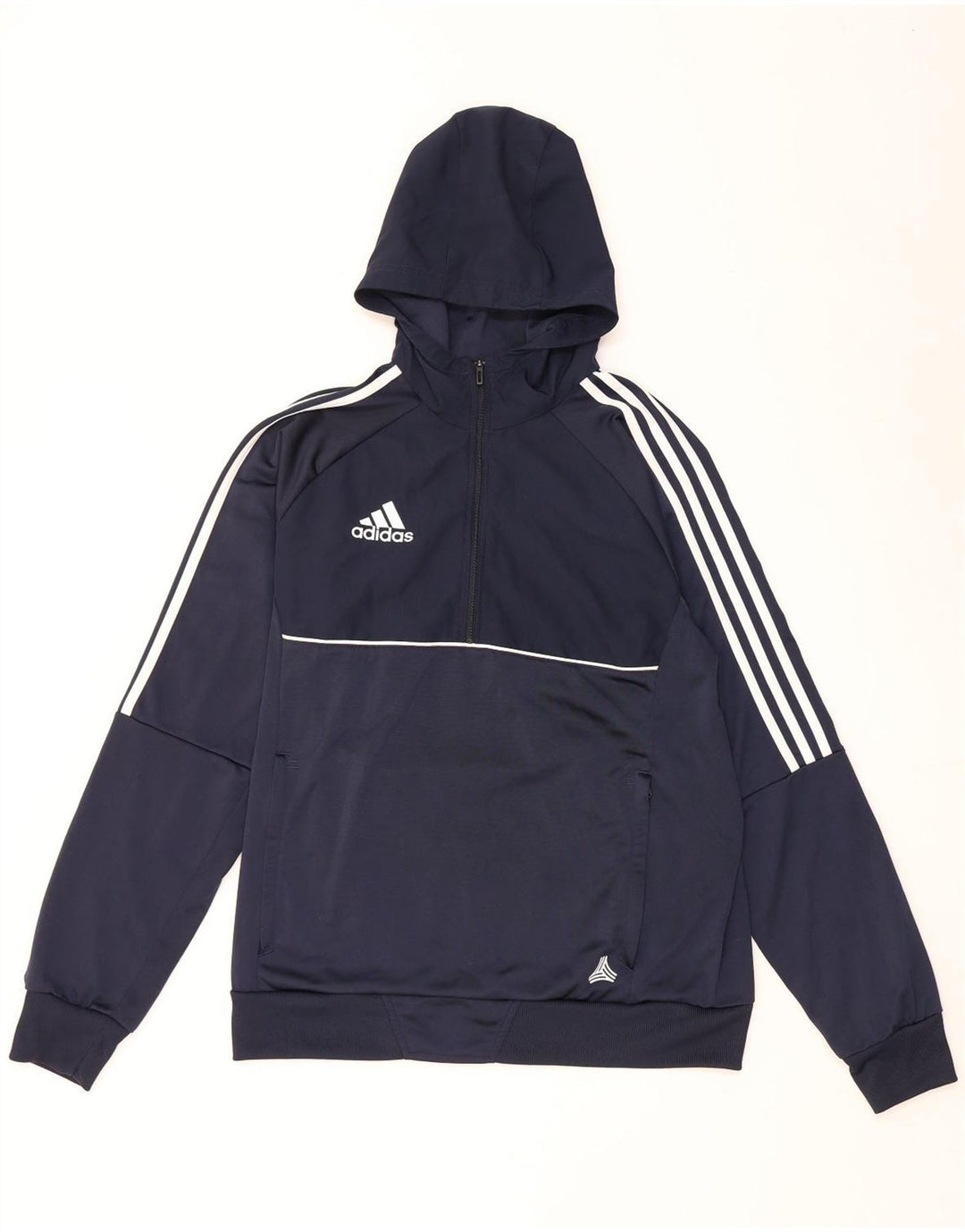 Adidas Mens Zip Neck Hoodie Jumper Médio Azul Marinho Poliéster