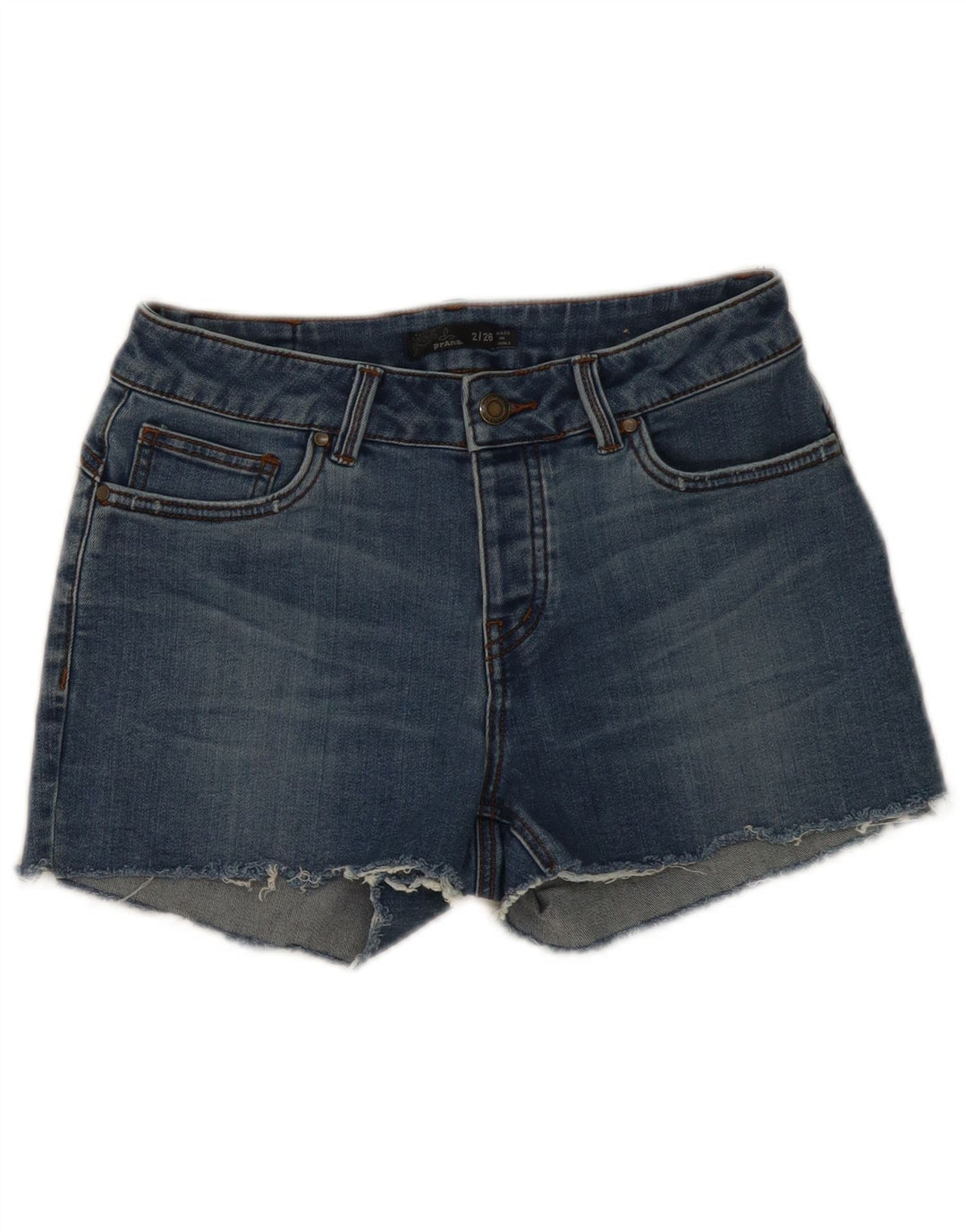 Shorts jeans feminino PRANA W26 pequeno algodão azul