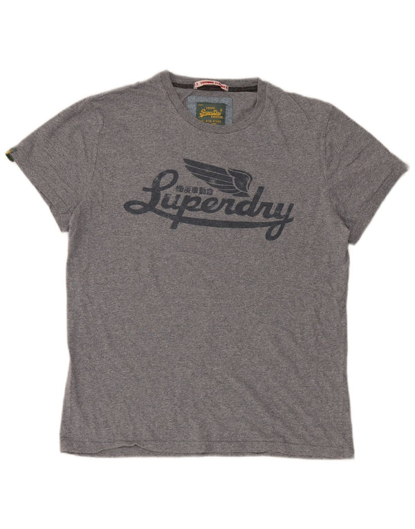 Camiseta gráfica masculina Superdry Top XL algodão manchado cinza