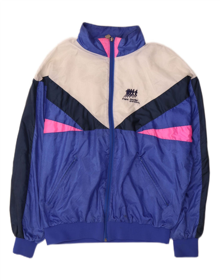Frank Shorter Jaqueta masculina de agasalho grande azul colorblock nylon