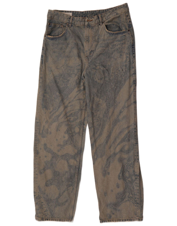 Zara Mens Straight Jeans EU 42 Grande W32 L32 Azul Tie Dye