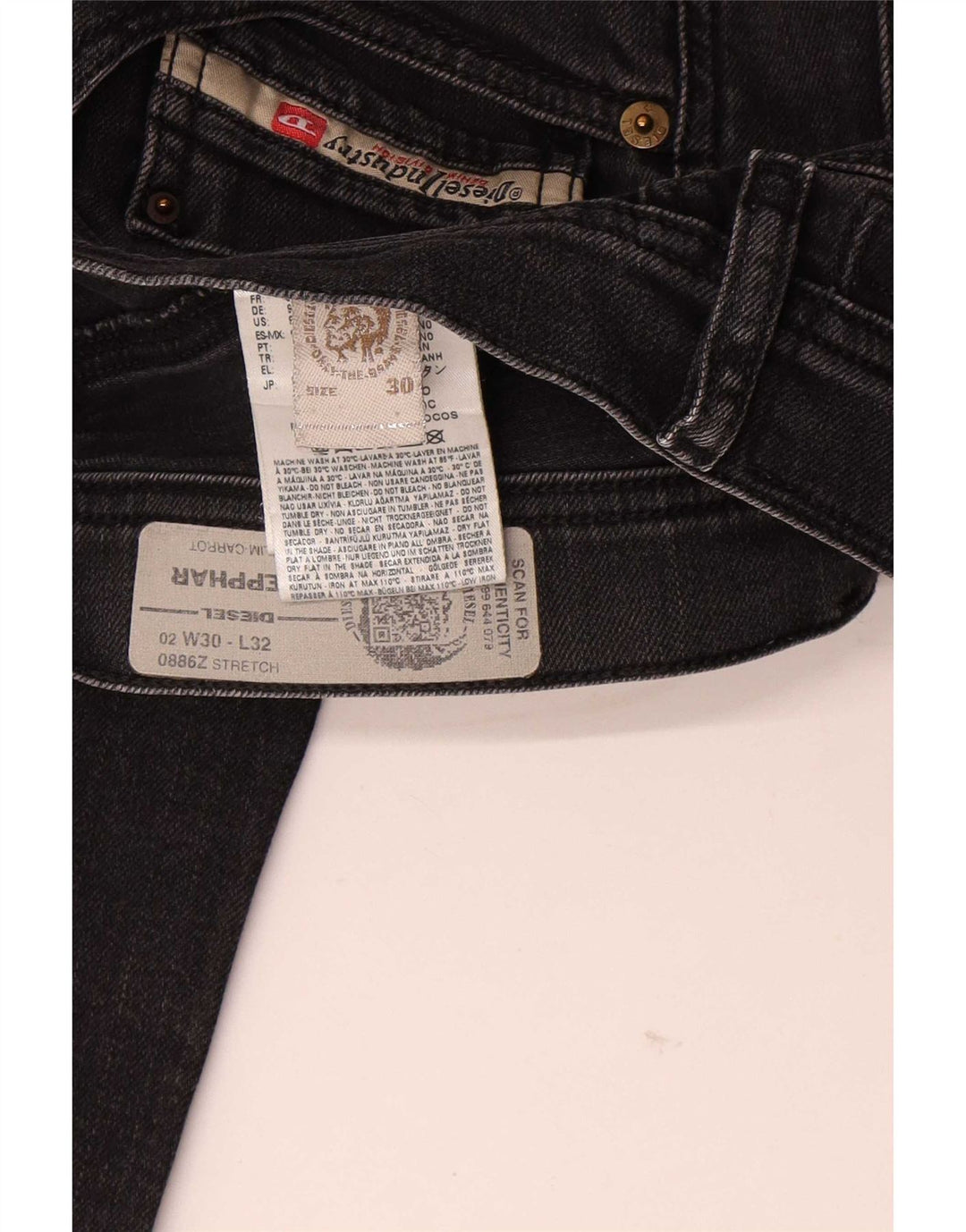 Diesel Mens Carrot Slim Jeans W30 L32 Algodão Preto