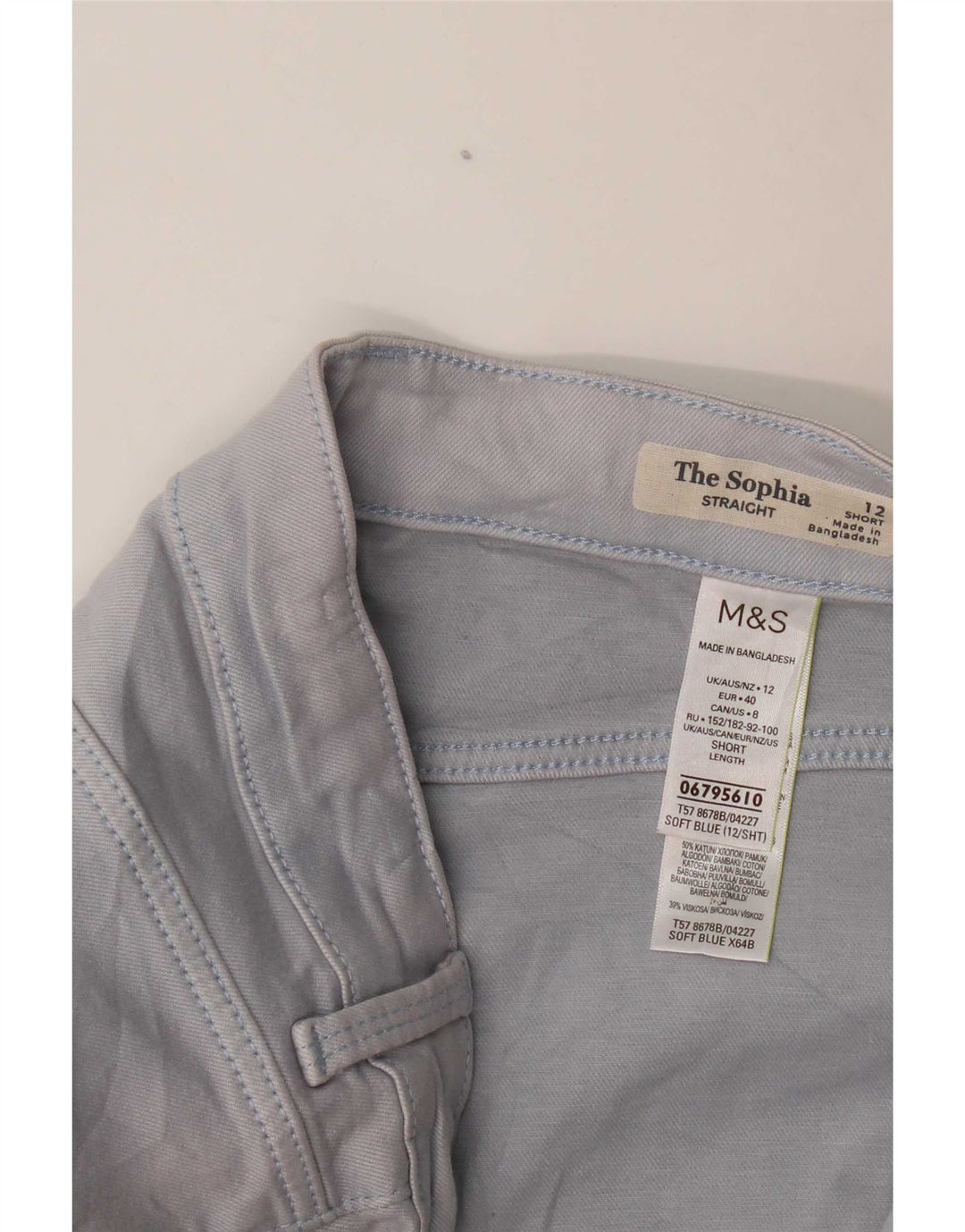 Calça casual curta feminina Marks & Spencer Reino Unido 12 médio W30 L30 azul