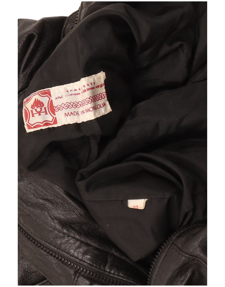 Jaqueta de couro oversized feminina vintage EU 50 XL preta