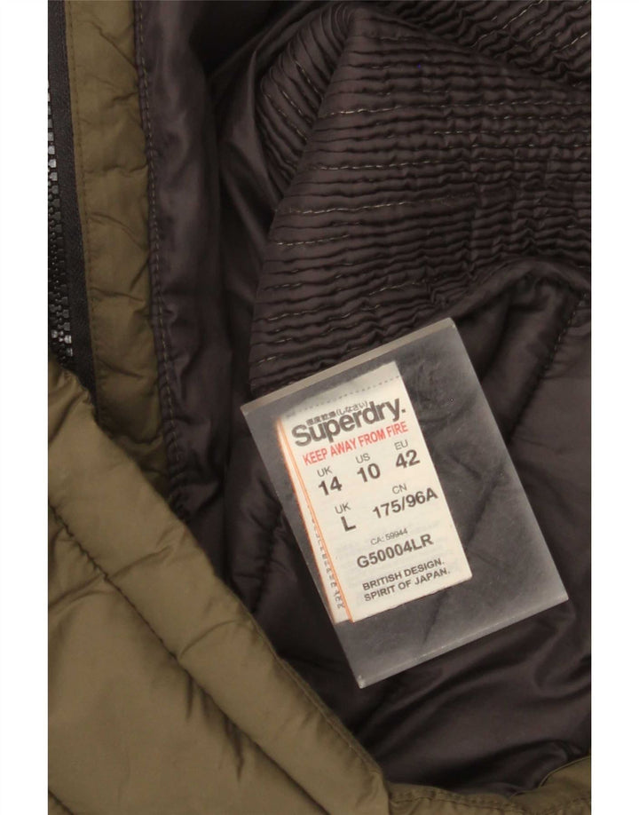 Jaqueta acolchoada com capuz feminina Superdry UK 14 nylon cáqui médio
