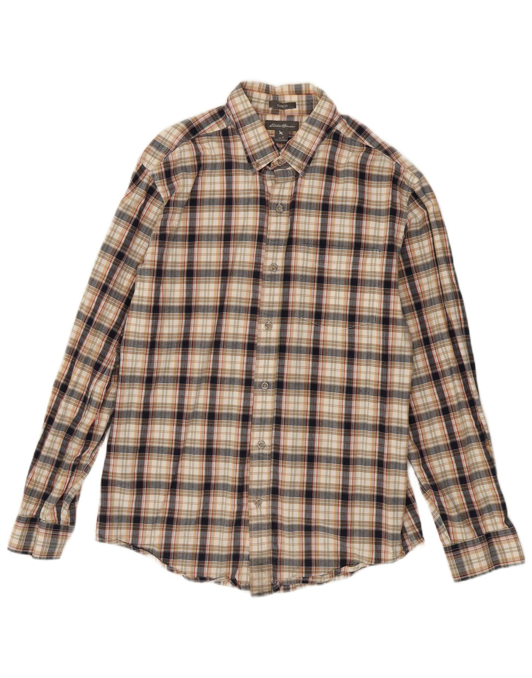 Eddie Bauer Camisa masculina clássica de flanela pequena de algodão xadrez multicolorido