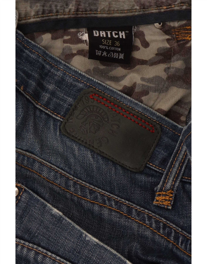 Calça jeans reta masculina desgastada Datch W36 L30 algodão azul marinho