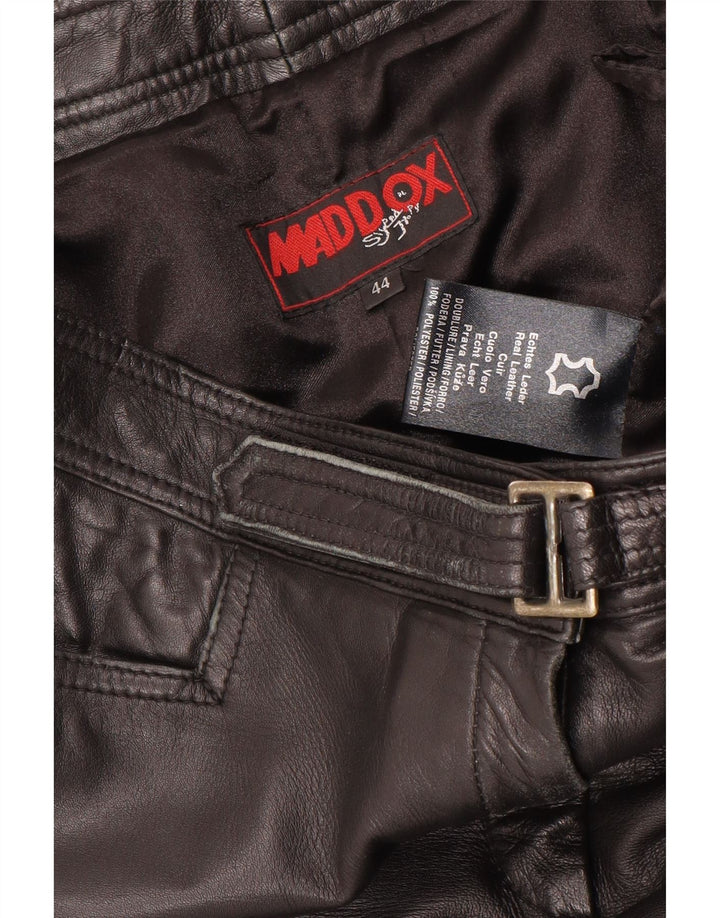 Calça feminina reta de couro Maddox IT 44 médio W32 L32 preta