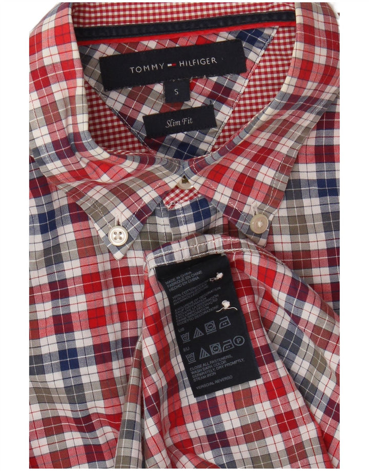 Tommy Hilfiger Camisa masculina slim fit pequena de algodão guingão multicolorido
