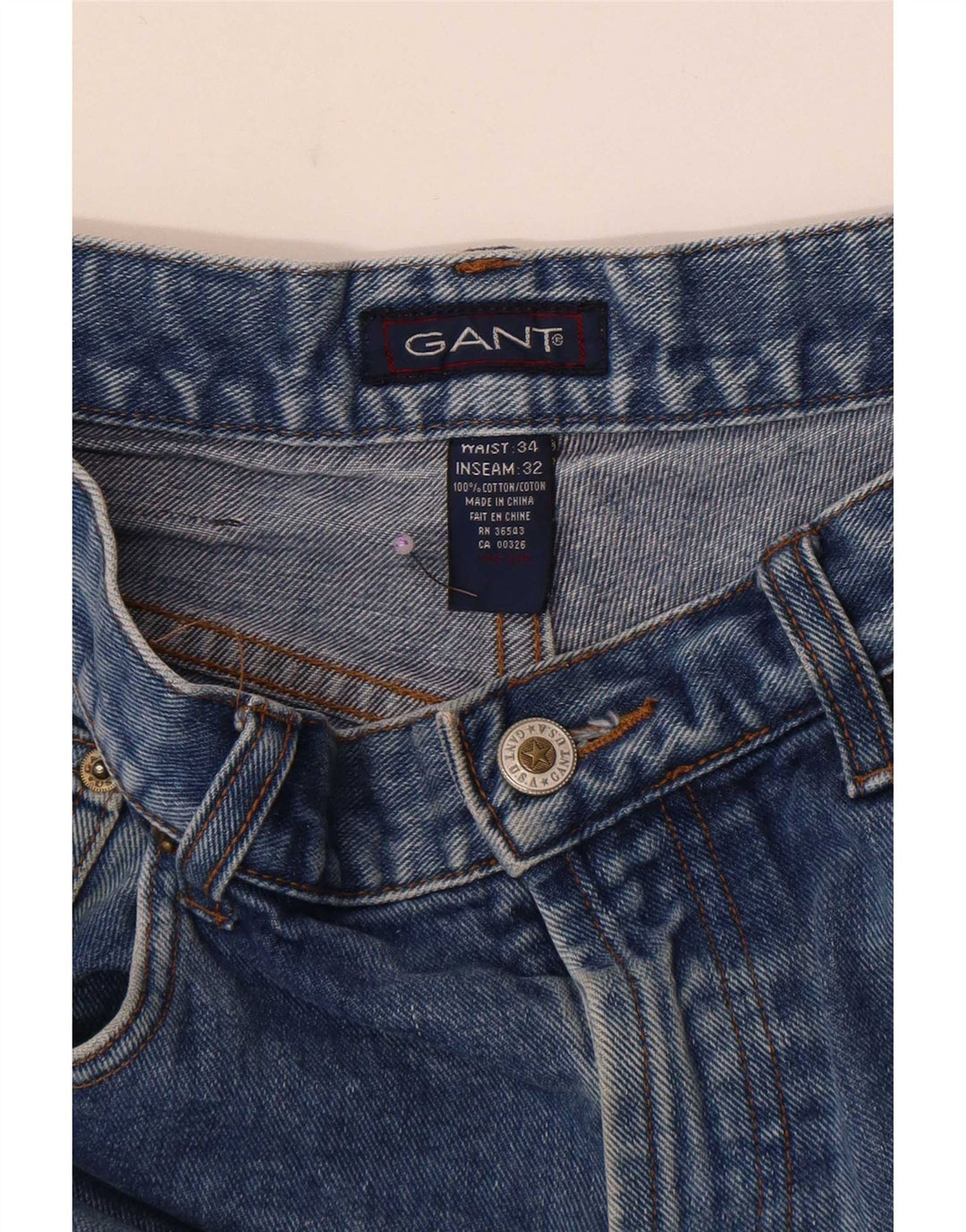 Gant Mens Tapered Jeans W34 L32 Azul Algodão