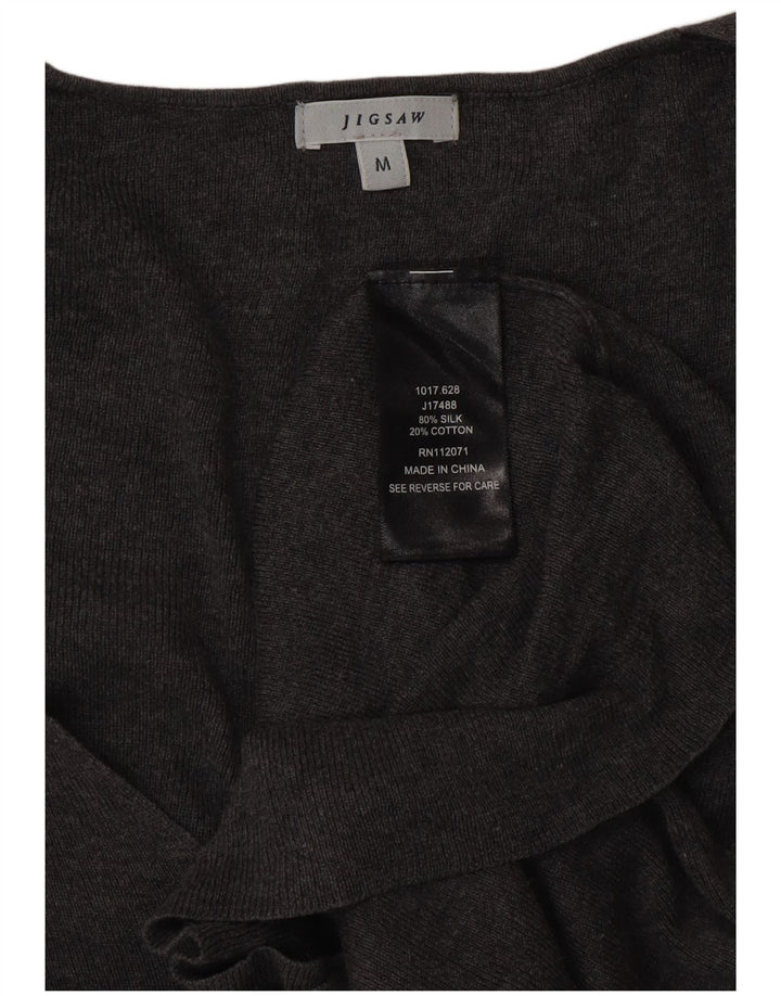 Suéter feminino JIGSAW com decote em V Reino Unido 12 algodão cinza médio