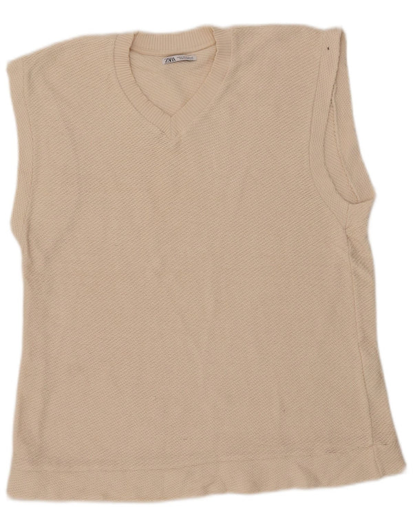 Zara Mens Vest Tank Top Médio Off White Algodão