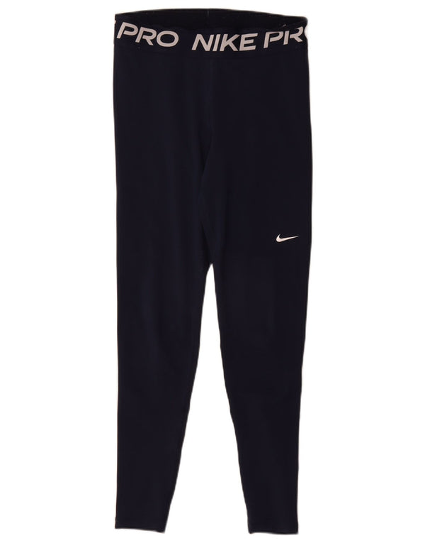 Nike Womens Dri Fit Graphic Leggings UK 12 Médio Azul Marinho Poliéster