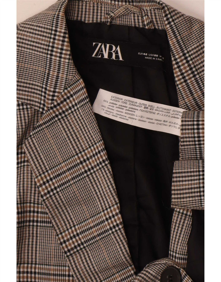 Jaqueta blazer feminina Zara com 1 botão EU 40 cinza médio houndstooth poliéster