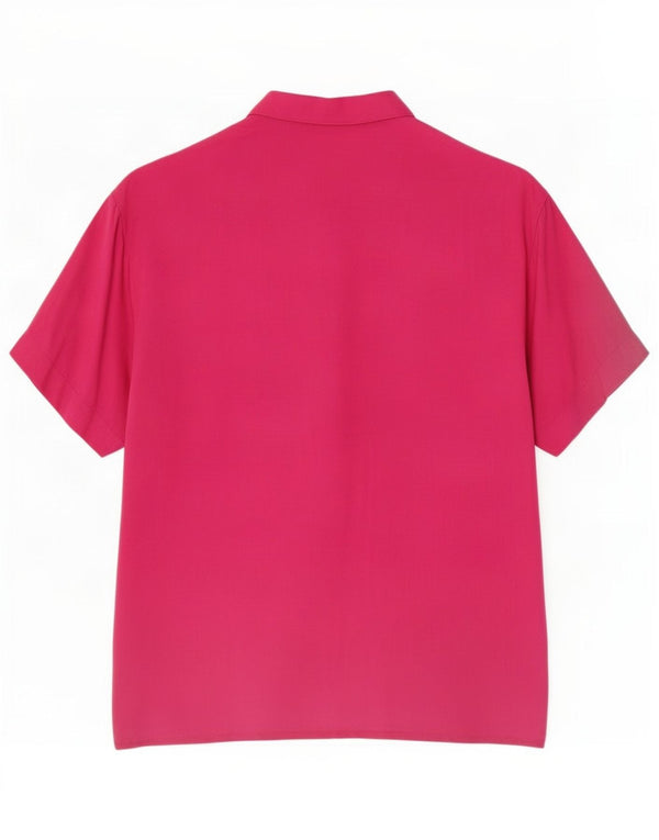 Blusa vintage feminina estampada de manga curta 11-12 anos rosa rayon
