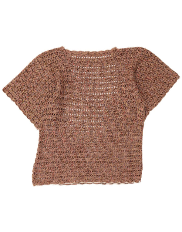 Blusa feminina vintage de crochê top UK 18 XL marrom