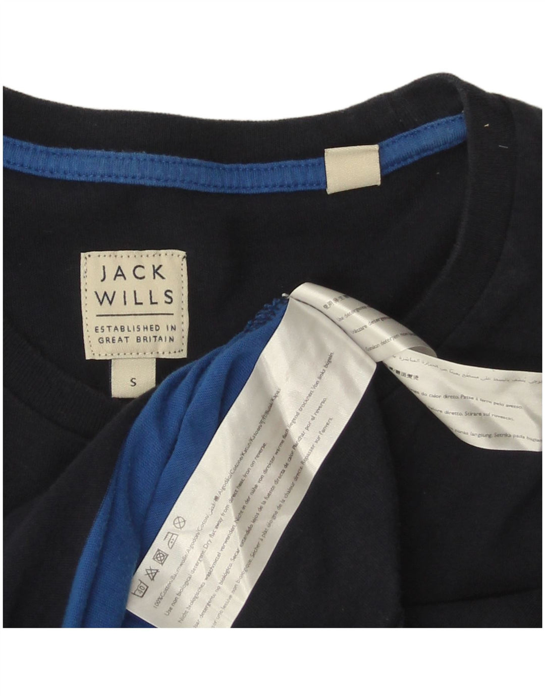 JACK WILLS Camiseta masculina top pequeno algodão colorblock azul marinho