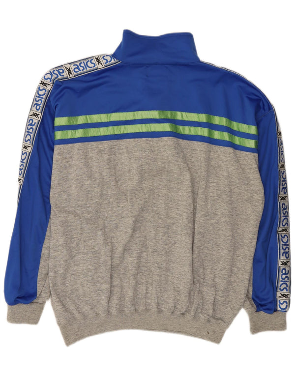 Asics Mens Graphic Zip Neck Moletom Jumper XL Cinza Colourblock Algodão
