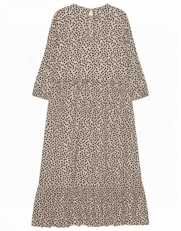 Vestido maxi feminino Zara manga 3/4 Reino Unido 12 médio branco manchado