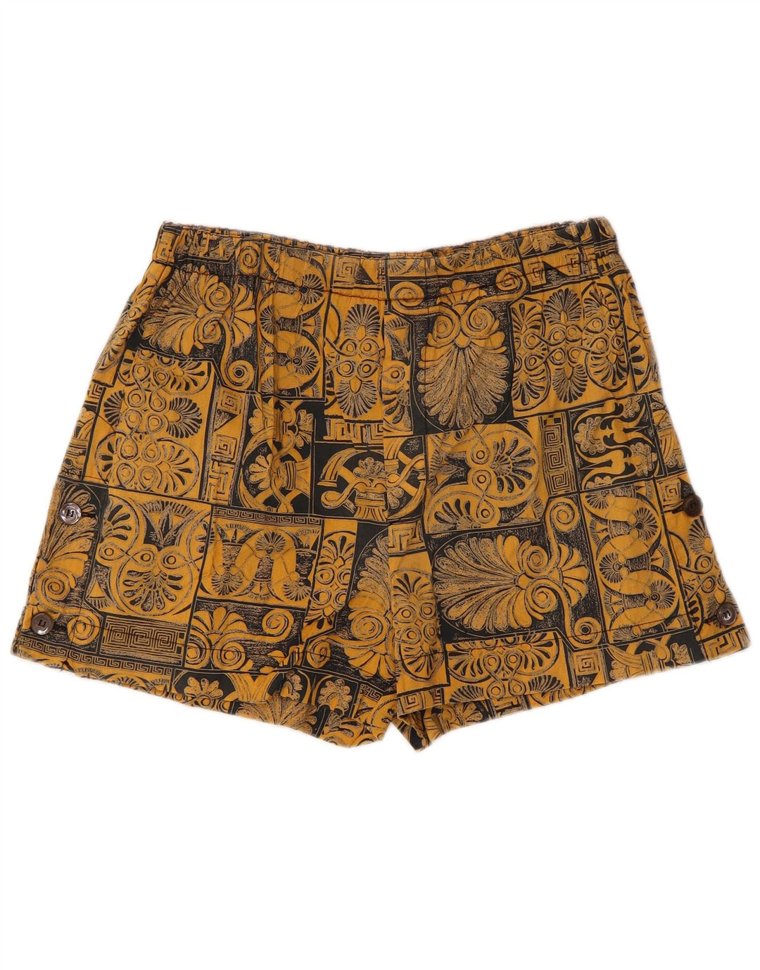 Shorts feminino Byblos com padrão abstrato casual tamanho 40 pequeno W28 amarelo