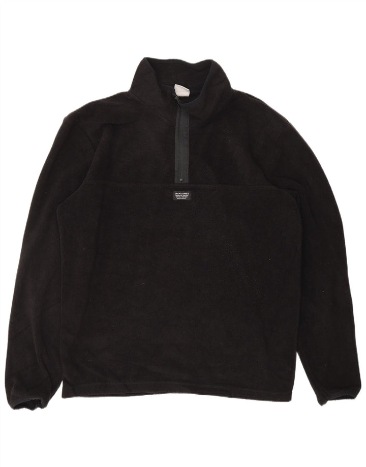 JACK & JONES Suéter masculino de lã com zíper e gola XL poliéster preto